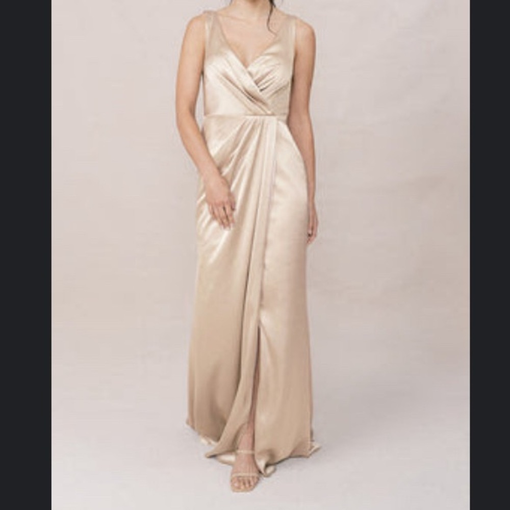 Revelry Blair Satin Dress in Gold Champagne
